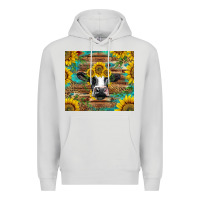 Dove Grey holstein cow with sunflowers Premium Hoodie - BarkalooDesign