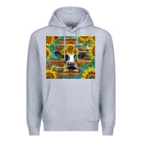 Heather Grey holstein cow with sunflowers Premium Hoodie - BarkalooDesign