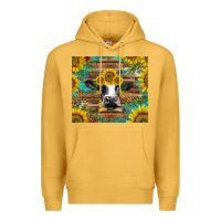 Mustard holstein cow with sunflowers Premium Hoodie - BarkalooDesign