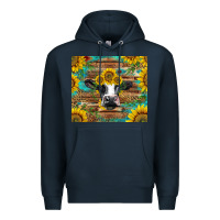 Navy holstein cow with sunflowers Premium Hoodie - BarkalooDesign