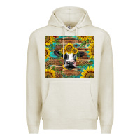Oatmeal Heather holstein cow with sunflowers Premium Hoodie - BarkalooDesign
