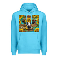 Ocean Blue holstein cow with sunflowers Premium Hoodie - BarkalooDesign