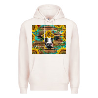 Pale Pink holstein cow with sunflowers Premium Hoodie - BarkalooDesign