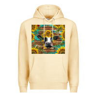 Pina Colada holstein cow with sunflowers Premium Hoodie - BarkalooDesign