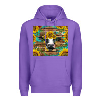 Purple holstein cow with sunflowers Premium Hoodie - BarkalooDesign