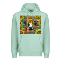 Seafoam holstein cow with sunflowers Premium Hoodie - BarkalooDesign