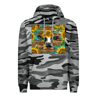 Slate Camo holstein cow with sunflowers Premium Hoodie - BarkalooDesign