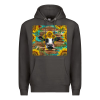 Smoke holstein cow with sunflowers Premium Hoodie - BarkalooDesign
