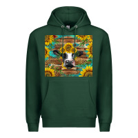 Sports Green holstein cow with sunflowers Premium Hoodie - BarkalooDesign