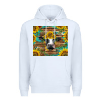 White holstein cow with sunflowers Premium Hoodie - BarkalooDesign