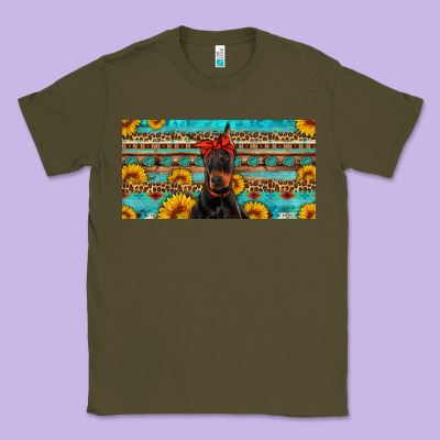 Doberman With Sunflowers License Plate Classic Tee Designed By Artiststas