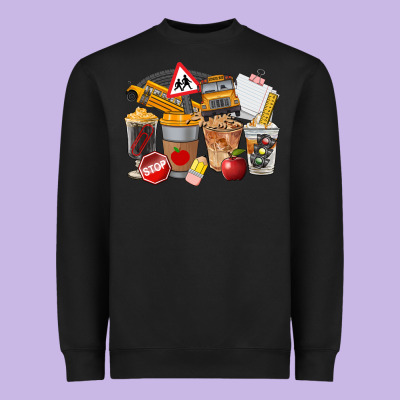 School Bus Coffee Cups Heavyweight Sweatshirt Designed By Fadigitalartstudio
