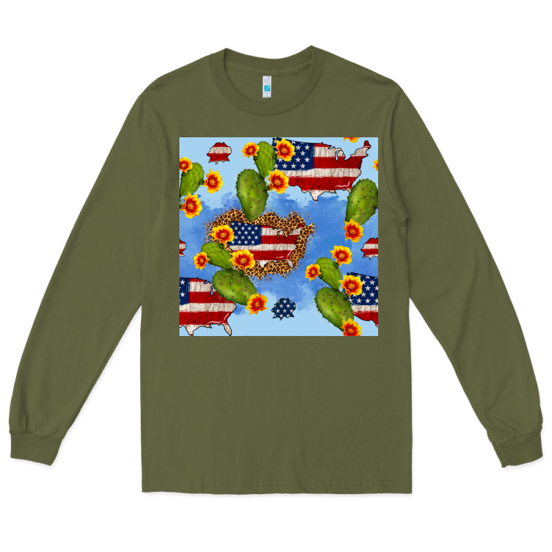 Usa Map Cactus And Sunflower Seamless Pattern Long Sleeve Tee by BundleAndBundleShop | Teevron
