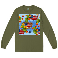 Army Green usa map cactus and sunflower seamless pattern Long Sleeve Tee - BundleAndBundleShop
