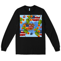Black usa map cactus and sunflower seamless pattern Long Sleeve Tee - BundleAndBundleShop