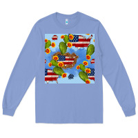 Colony Blue usa map cactus and sunflower seamless pattern Long Sleeve Tee - BundleAndBundleShop