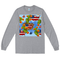 Heather Grey usa map cactus and sunflower seamless pattern Long Sleeve Tee - BundleAndBundleShop