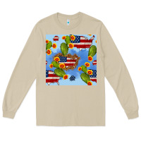 Mushroom usa map cactus and sunflower seamless pattern Long Sleeve Tee - BundleAndBundleShop