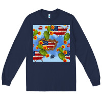 Navy usa map cactus and sunflower seamless pattern Long Sleeve Tee - BundleAndBundleShop
