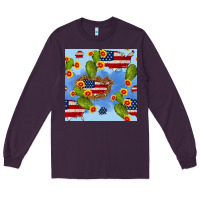 Plum usa map cactus and sunflower seamless pattern Long Sleeve Tee - BundleAndBundleShop