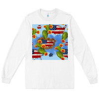 White usa map cactus and sunflower seamless pattern Long Sleeve Tee - BundleAndBundleShop