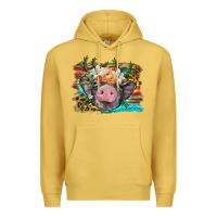 Antique Gold baby pig with floral and western background Premium Hoodie - BarkalooDesign