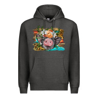 Charcoal Heather baby pig with floral and western background Premium Hoodie - BarkalooDesign