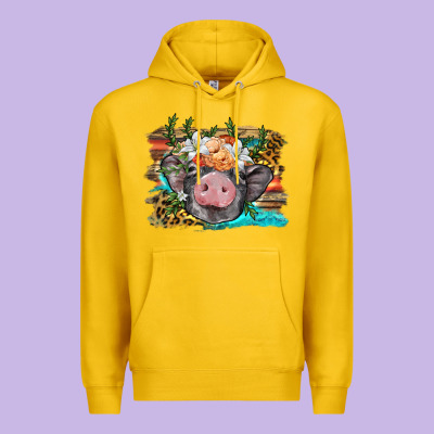 Baby Pig With Floral And Western Background Premium Hoodie Designed By Barkaloodesign