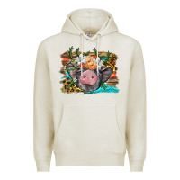 Oatmeal Heather baby pig with floral and western background Premium Hoodie - BarkalooDesign