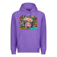 Purple baby pig with floral and western background Premium Hoodie - BarkalooDesign