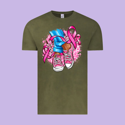 Cancer Ribbon Pink Converse And Flowers Vintage Tee Designed By Adodesignshop