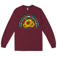 Burgundy western sunflowers aztec leopard serape  rainbows Long Sleeve Tee - AdoDesignShop