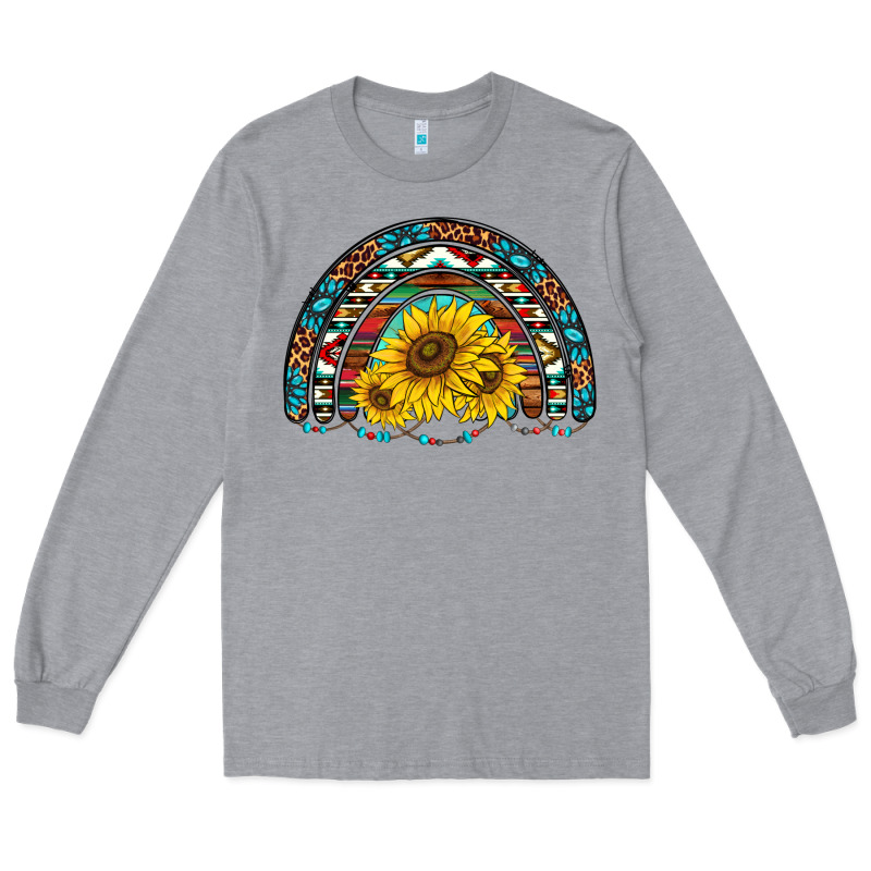 Western Sunflowers Aztec Leopard Serape  Rainbows Long Sleeve Tee by AdoDesignShop | Teevron
