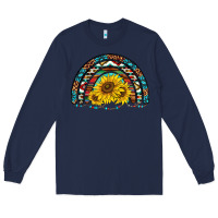 Navy western sunflowers aztec leopard serape  rainbows Long Sleeve Tee - AdoDesignShop