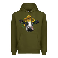 Army Green holstein cow with sunflower Premium Hoodie - BarkalooDesign