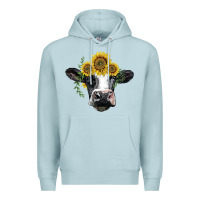 Blue Mist holstein cow with sunflower Premium Hoodie - BarkalooDesign