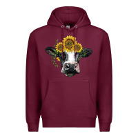 Burgundy holstein cow with sunflower Premium Hoodie - BarkalooDesign