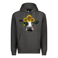 Charcoal Heather holstein cow with sunflower Premium Hoodie - BarkalooDesign