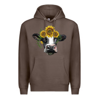 Coffee holstein cow with sunflower Premium Hoodie - BarkalooDesign