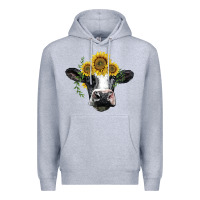 Heather Grey holstein cow with sunflower Premium Hoodie - BarkalooDesign