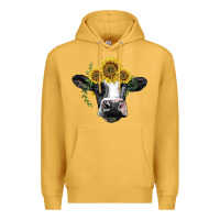 Mustard holstein cow with sunflower Premium Hoodie - BarkalooDesign