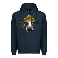 Navy holstein cow with sunflower Premium Hoodie - BarkalooDesign