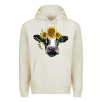 Oatmeal Heather holstein cow with sunflower Premium Hoodie - BarkalooDesign