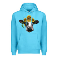Ocean Blue holstein cow with sunflower Premium Hoodie - BarkalooDesign