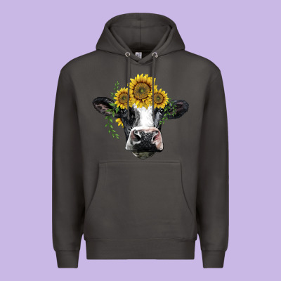 Holstein Cow With Sunflower Premium Hoodie Designed By Barkaloodesign