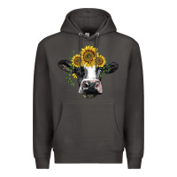 Smoke holstein cow with sunflower Premium Hoodie - BarkalooDesign