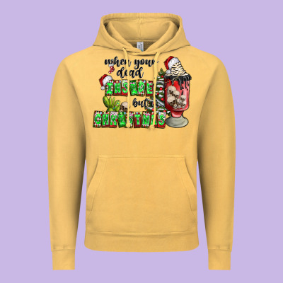 When Your  Dead Insıde But Is Christmas Vintage Hoodie Designed By Cowhidedigitalart