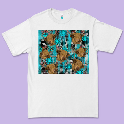 Western Aztec Highland Cow Premium Tee Designed By Ranaportraitstore