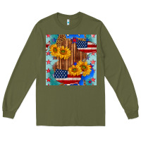 Army Green usa map with sunflowers and leopard seamless pattern Long Sleeve Tee - BundleAndBundleShop