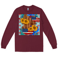 Burgundy usa map with sunflowers and leopard seamless pattern Long Sleeve Tee - BundleAndBundleShop